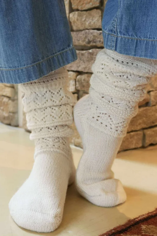Pointelle Knit Slouch Socks Ecru 